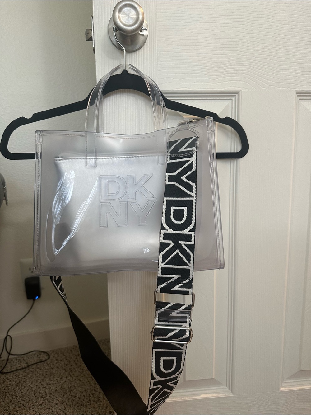 DKNY Hadlee Small Clear Jelly Tote Bag with Silver Pouch - Mint Condition